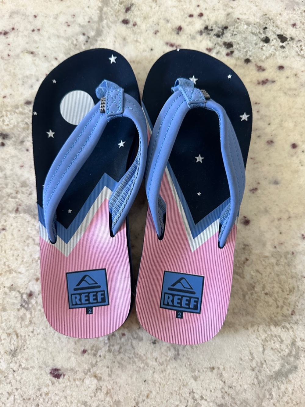 Reef Kids Navy, Light Blue & Pink Mountain Flip Flops